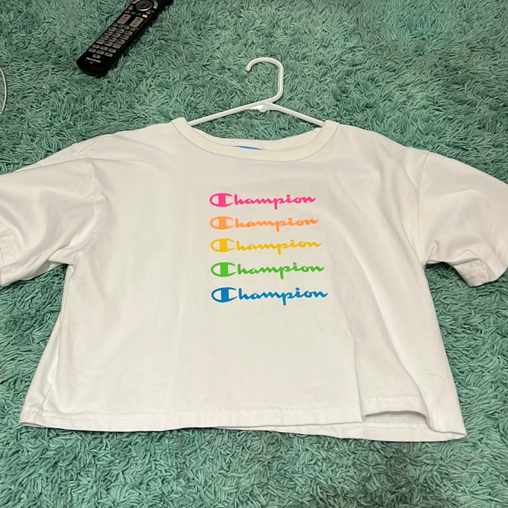 White and Rainbow, champion cropped tee